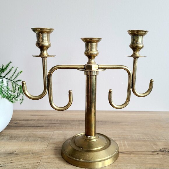 Vintage Solid Brass Mid Century 3 Branches Candleholder. Home Holiday Decor. - Picture 6 of 8